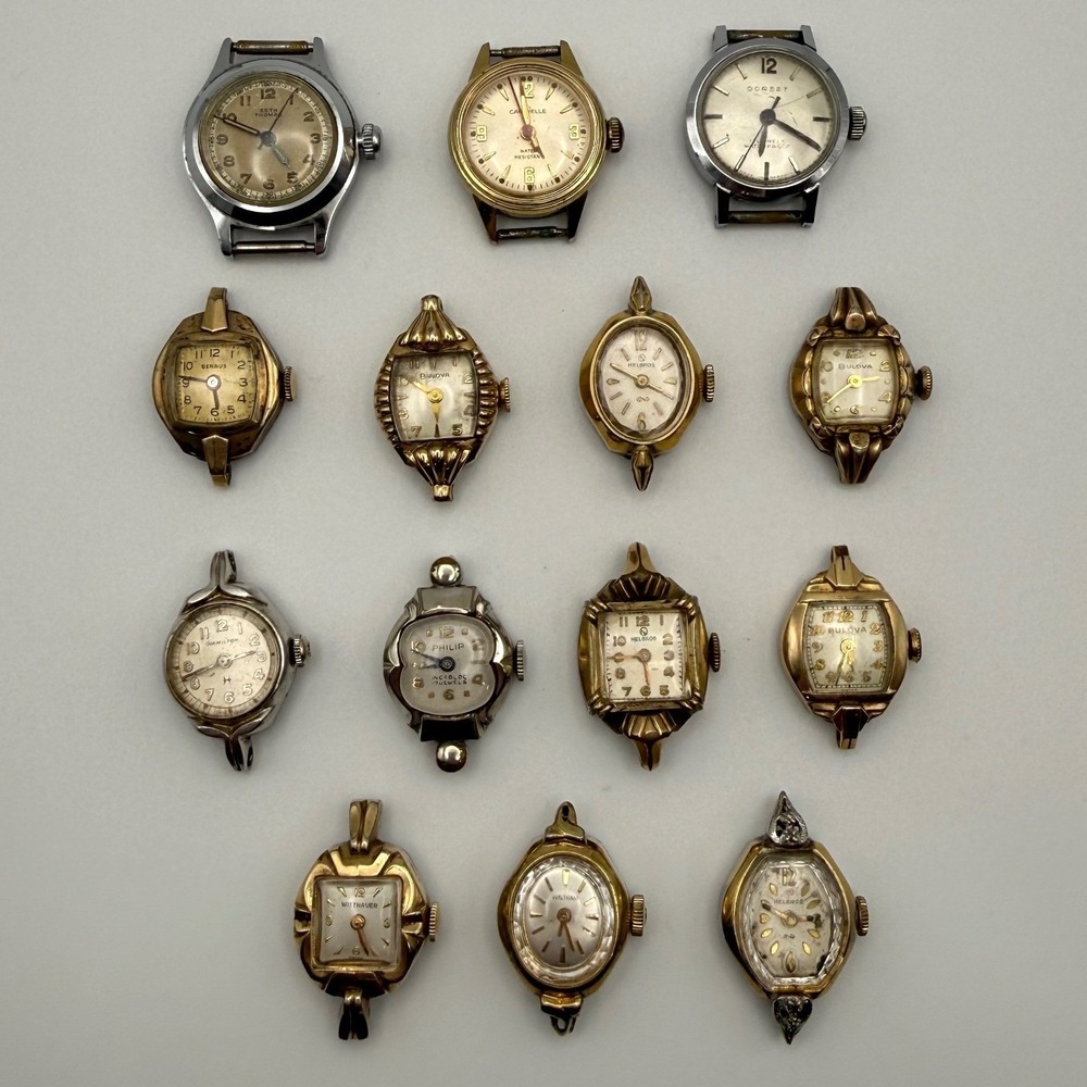 Vintage Watch 14 Pc Lot Bulova Hamilton Waltham Wittnauer Philip 10k GF 10k RGP